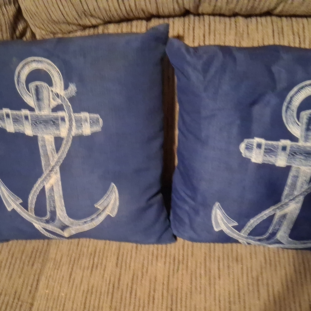 14x14, Set of 2, Navy Blue Nautical Throw Pillows